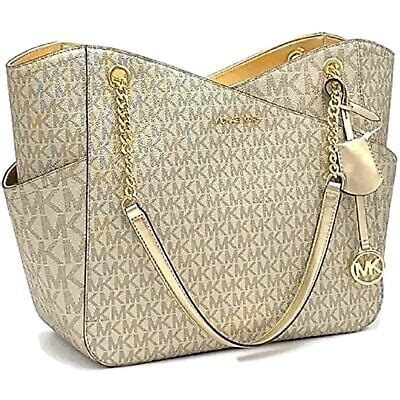 michael kors jet set chain large shoulder bag pale gold|michael kors canvas shoulder bag.